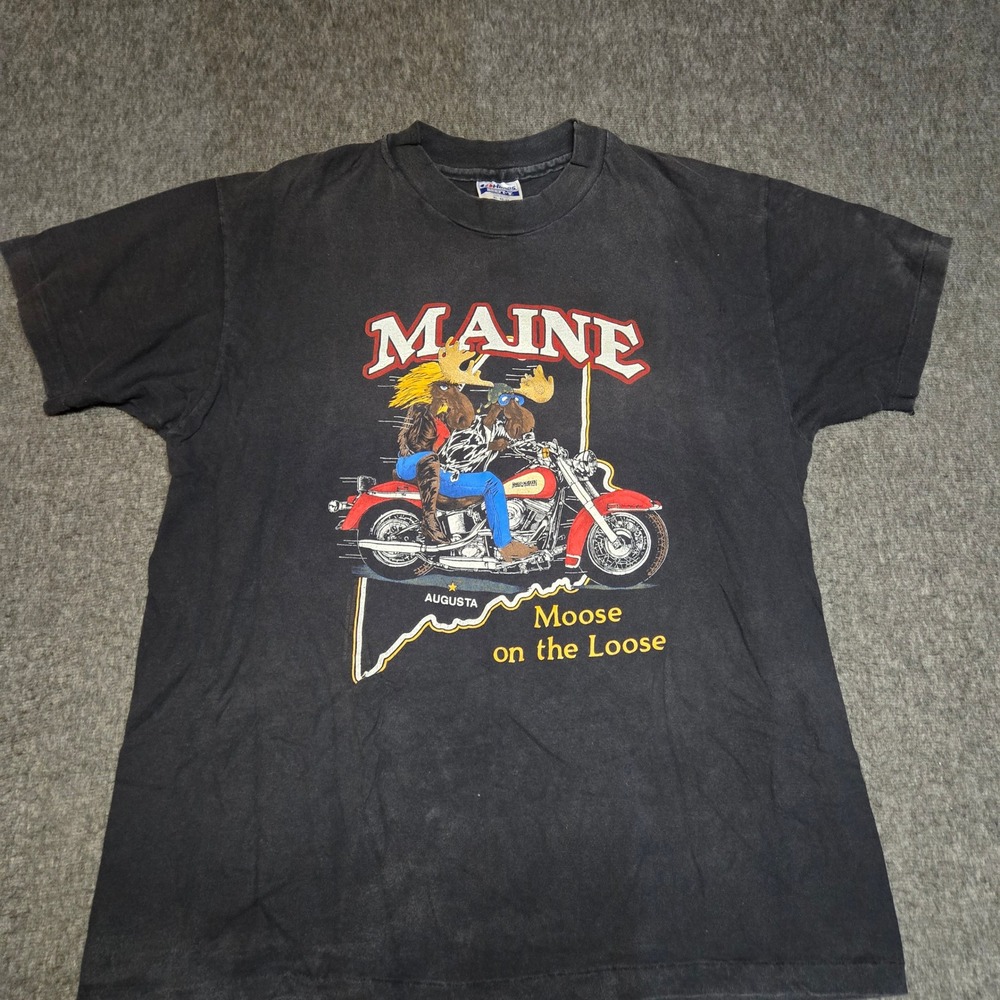 Vintage 1988 Harley Davidson Maine Moose on the Loose T Shirt Mens XL Black